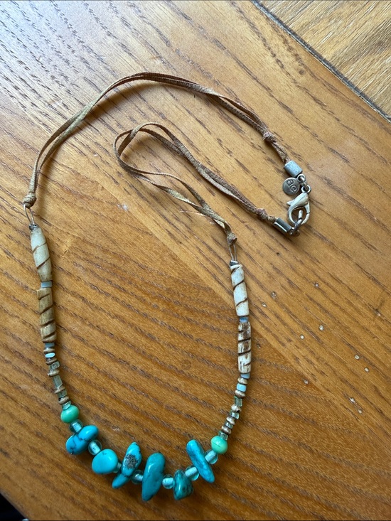American Eagle Outfitters Jewelry - American Eagle Outfitters Turquoise Bead Brown Leather Cord Choker/Necklace